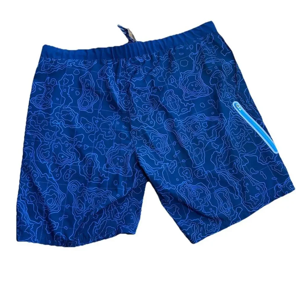 ZeroXposur Men's Blue Topographic Map Print Swim Trunks Shorts Size XL UPF 50+